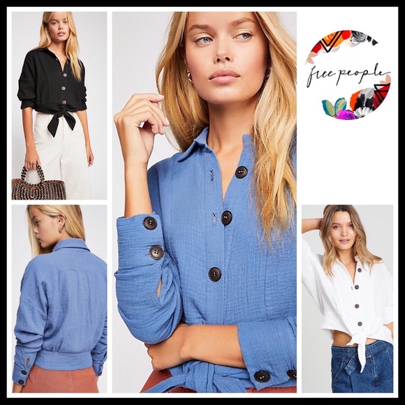 FREE PEOPLE BOHO BUTTON DOWN SHIRT CROP TOP A3C - Picture 16 of 16